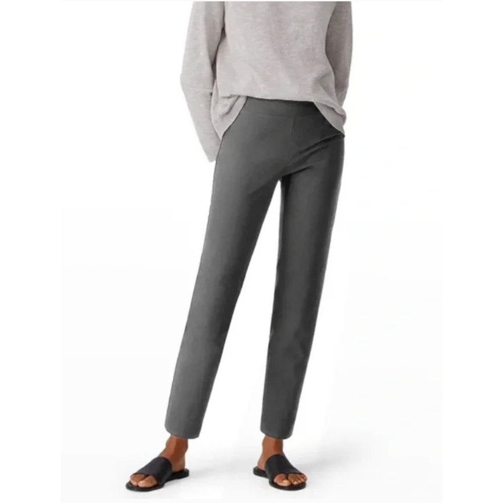 EILEEN FISHER Grey Washable Stretch Crepe Slim Fit Ankle Pants Sz Small S